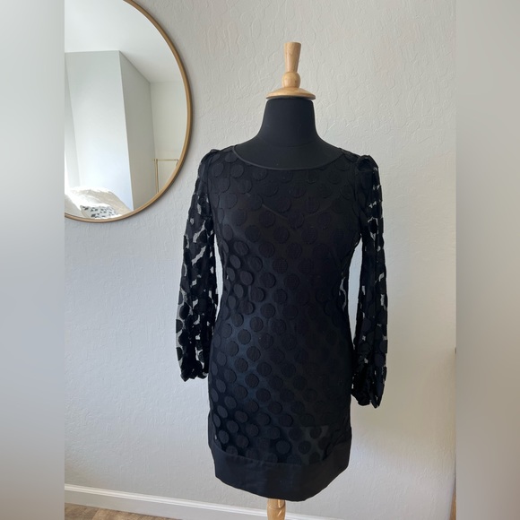 LAUNDRY by SHELLI SEGAL lace dot long sleeve sheer dress - Picture 1 of 4